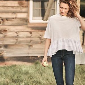 Anthropologie Cascade Peplum White Top